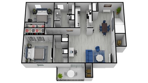 Floor plan for 2 beds, 2 baths, 1145 sqft